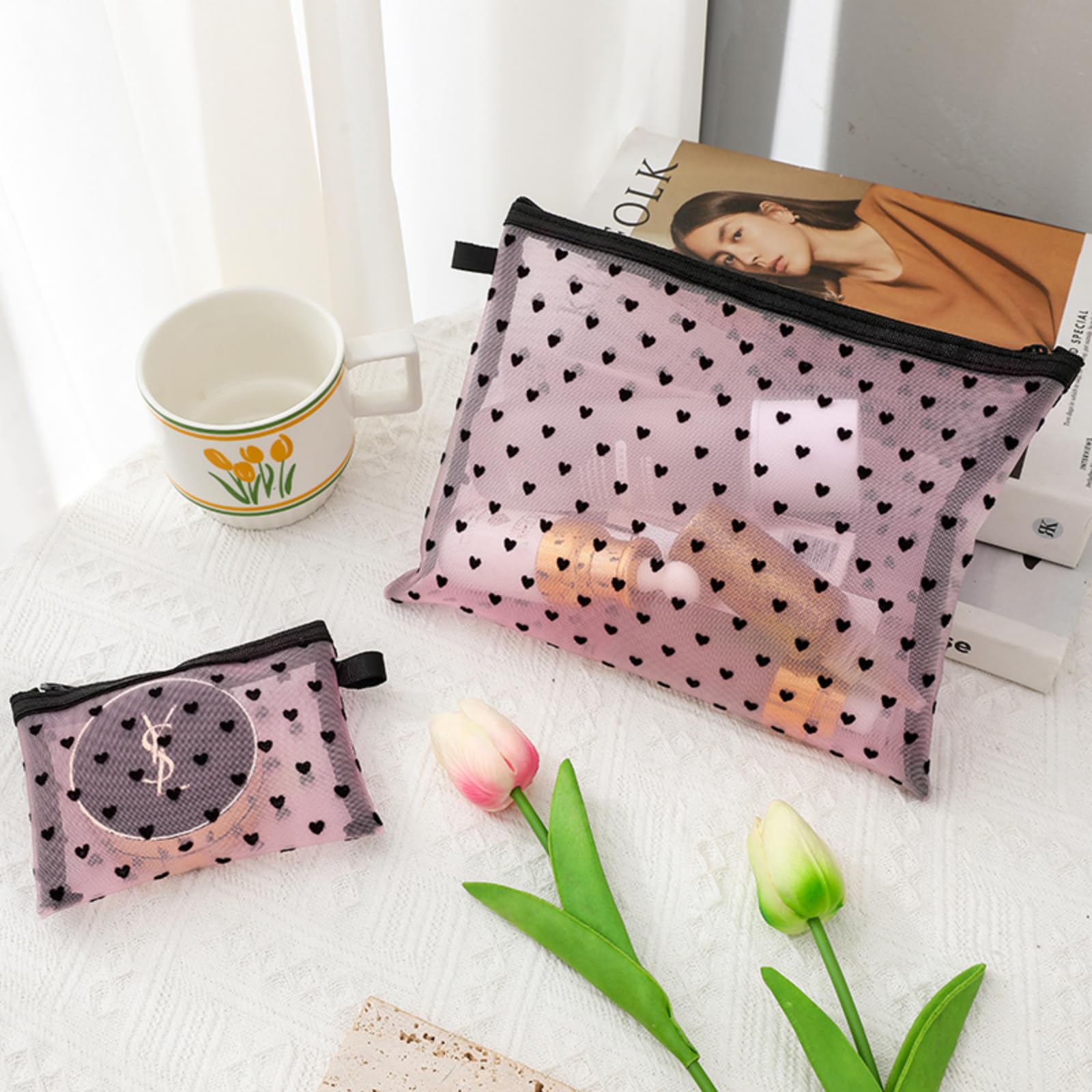 TRAKWAN transparent mesh travel pouch in pink makes contents easy to locate