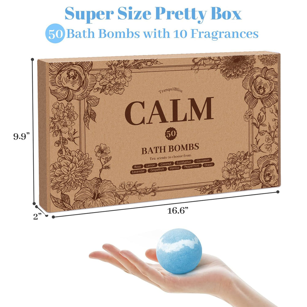 TranquilBliss bath bombs 10 scents labels help you choose the perfect mood.