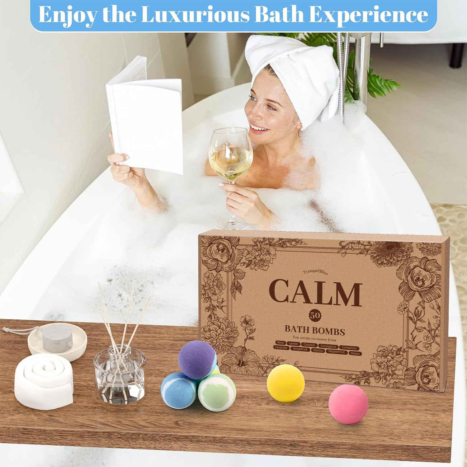 TranquilBliss gift-ready box opened to reveal the 50-piece set for gifting.