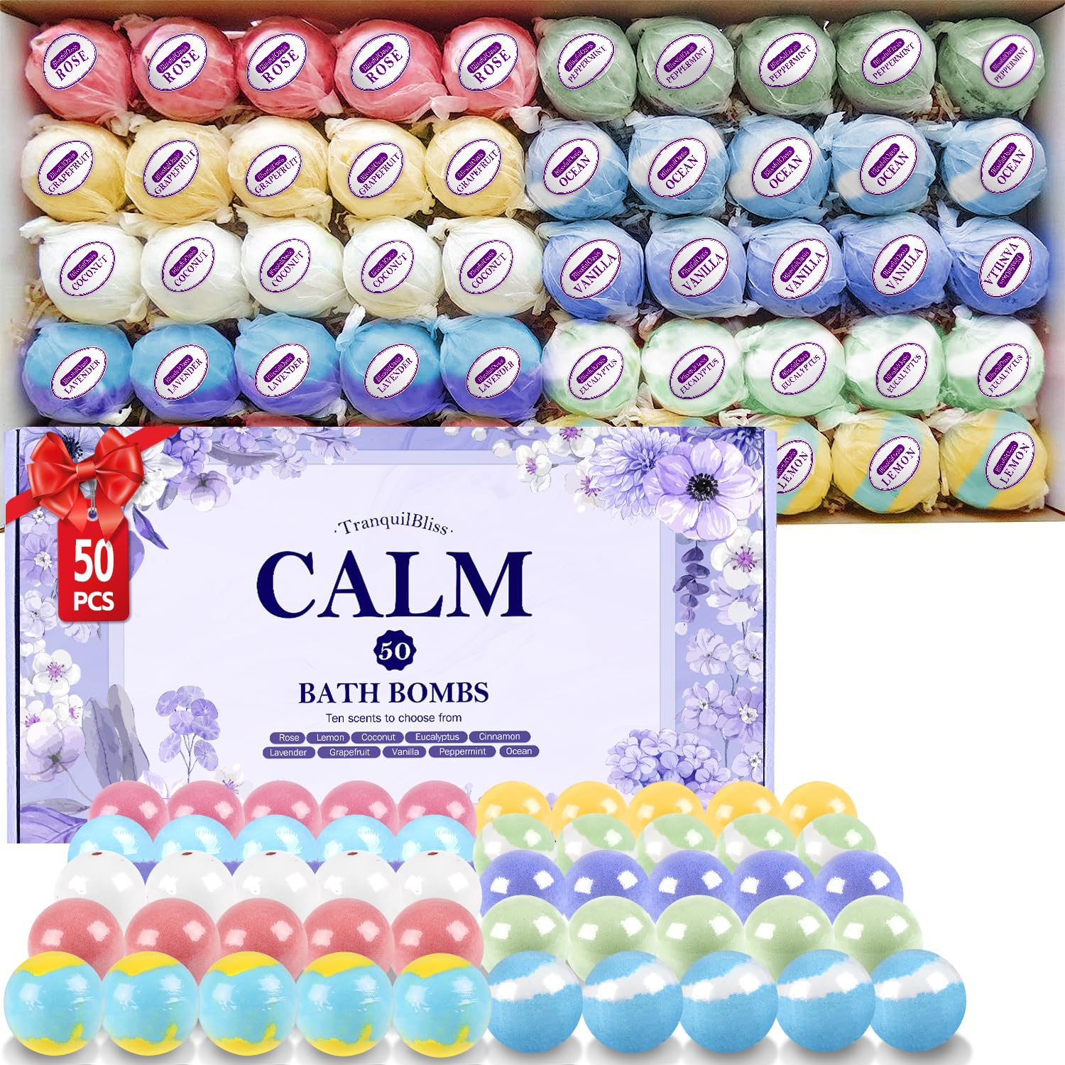 TranquilBliss bath bombs in elegant packaging, gift-ready presentation for a thoughtful treat.