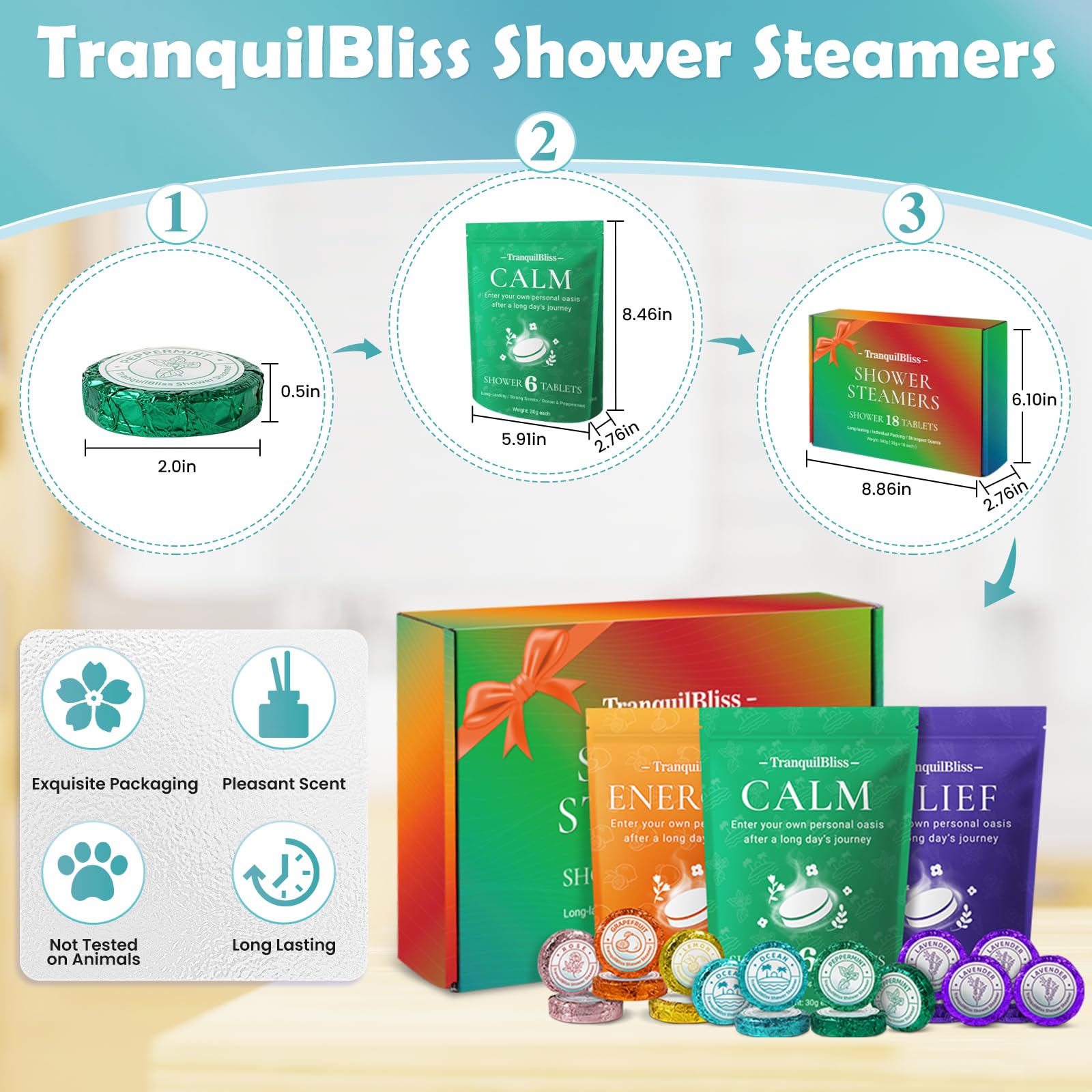 TranquilBliss six-scent lineup showing variety for daily mood uplift.