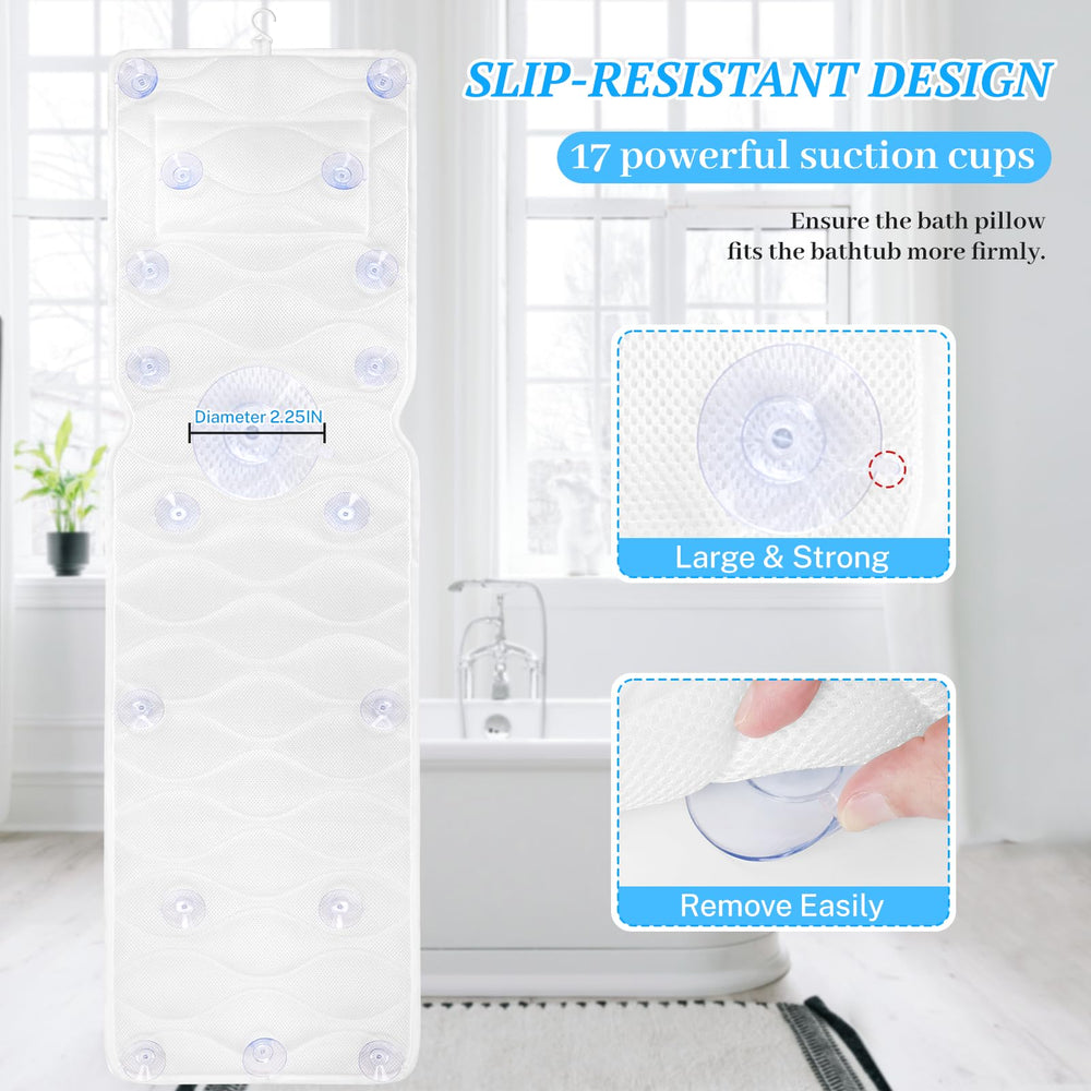 TranquilRelax bath pillow sized 51in by 16in for full upper body coverage