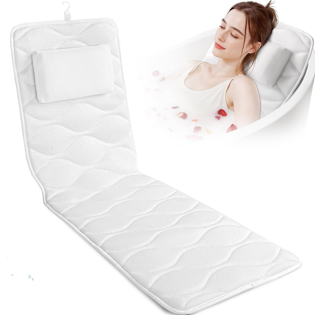 TranquilRelax bath pillow showing mesh fabric for breathable comfort during baths