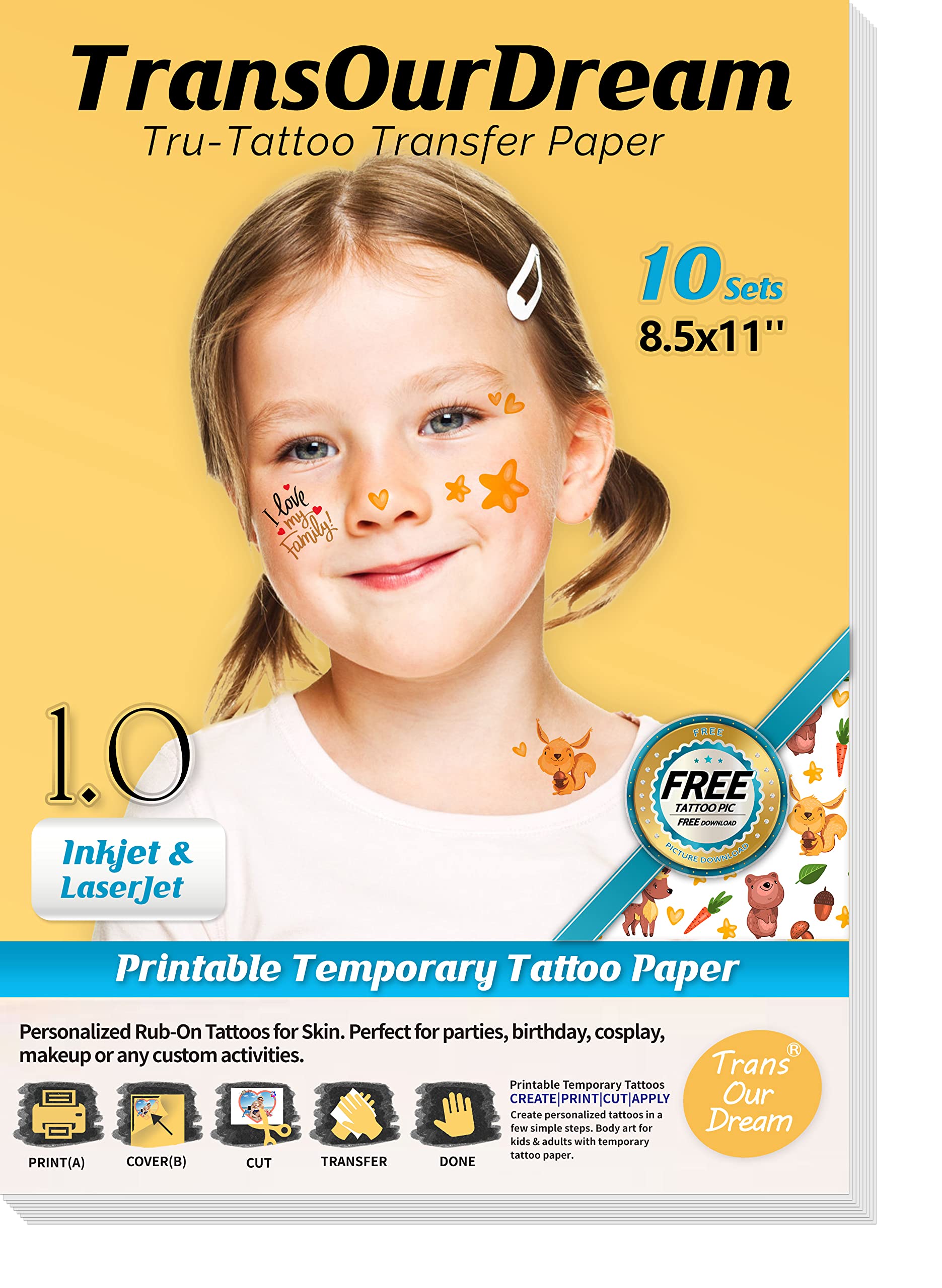 TransOurDream TOD tattoo paper packaging shows ready-to-use DIY design projects.
