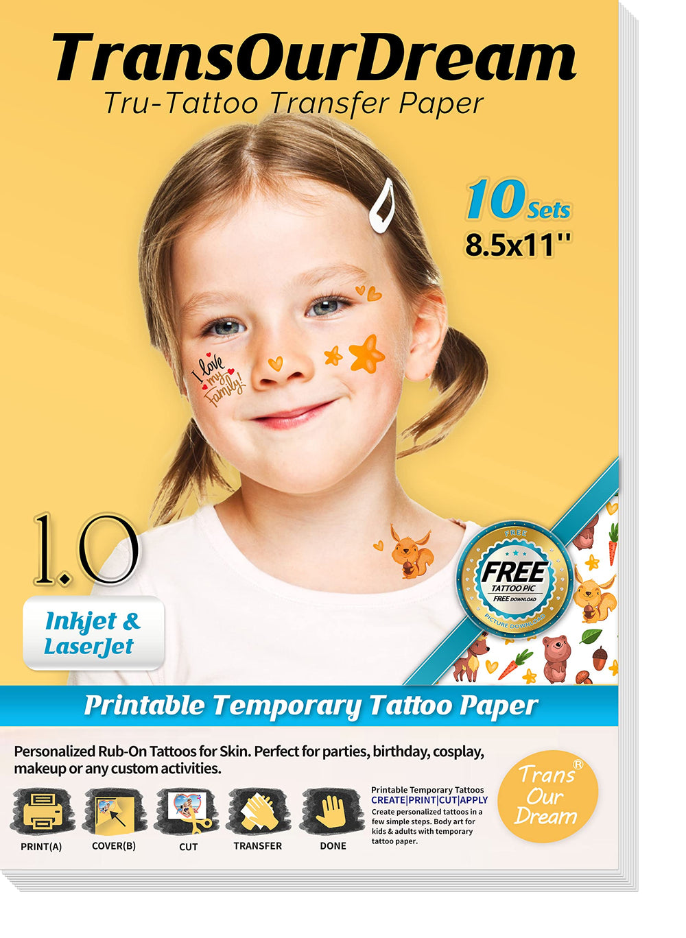 TransOurDream TOD tattoo paper packaging shows ready-to-use DIY design projects.