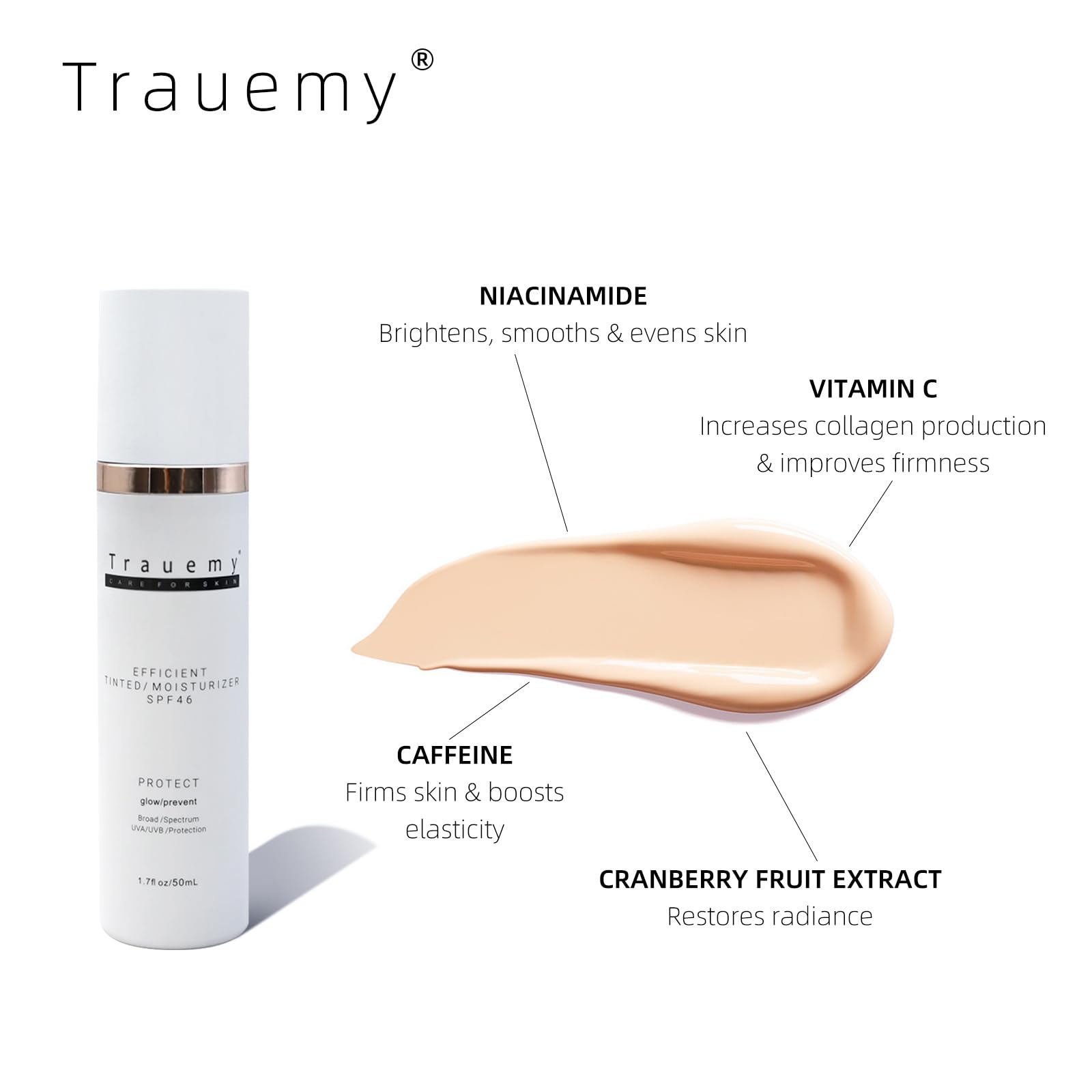 trauemy sheer color coverage swatch demonstrates minimal fine lines and even tone