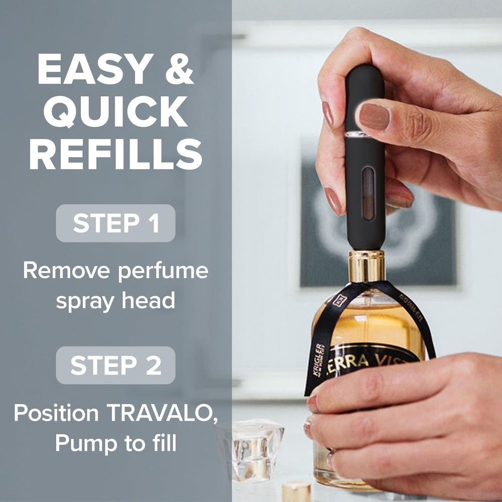 Travalo Classic HD window view shows remaining perfume level for easy refills