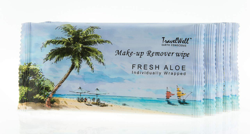 TravelWell aloe-infused wipes close-up texture for gentle cleansing.