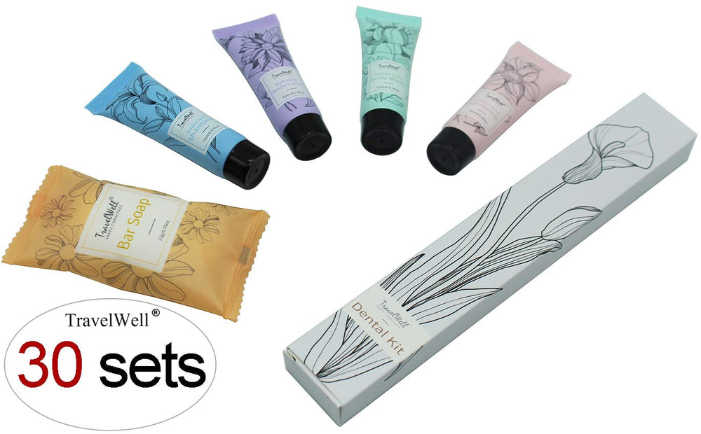 TravelWell dental kits and soap bars bulk set for hospitality use.