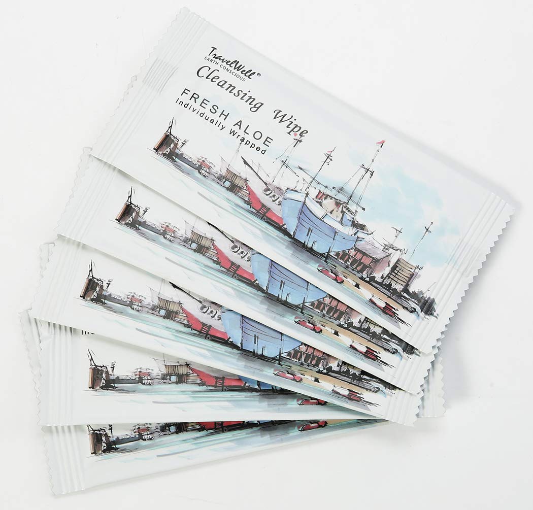 Individually wrapped Travelwell wipes stay fresh during travel and hotel stays