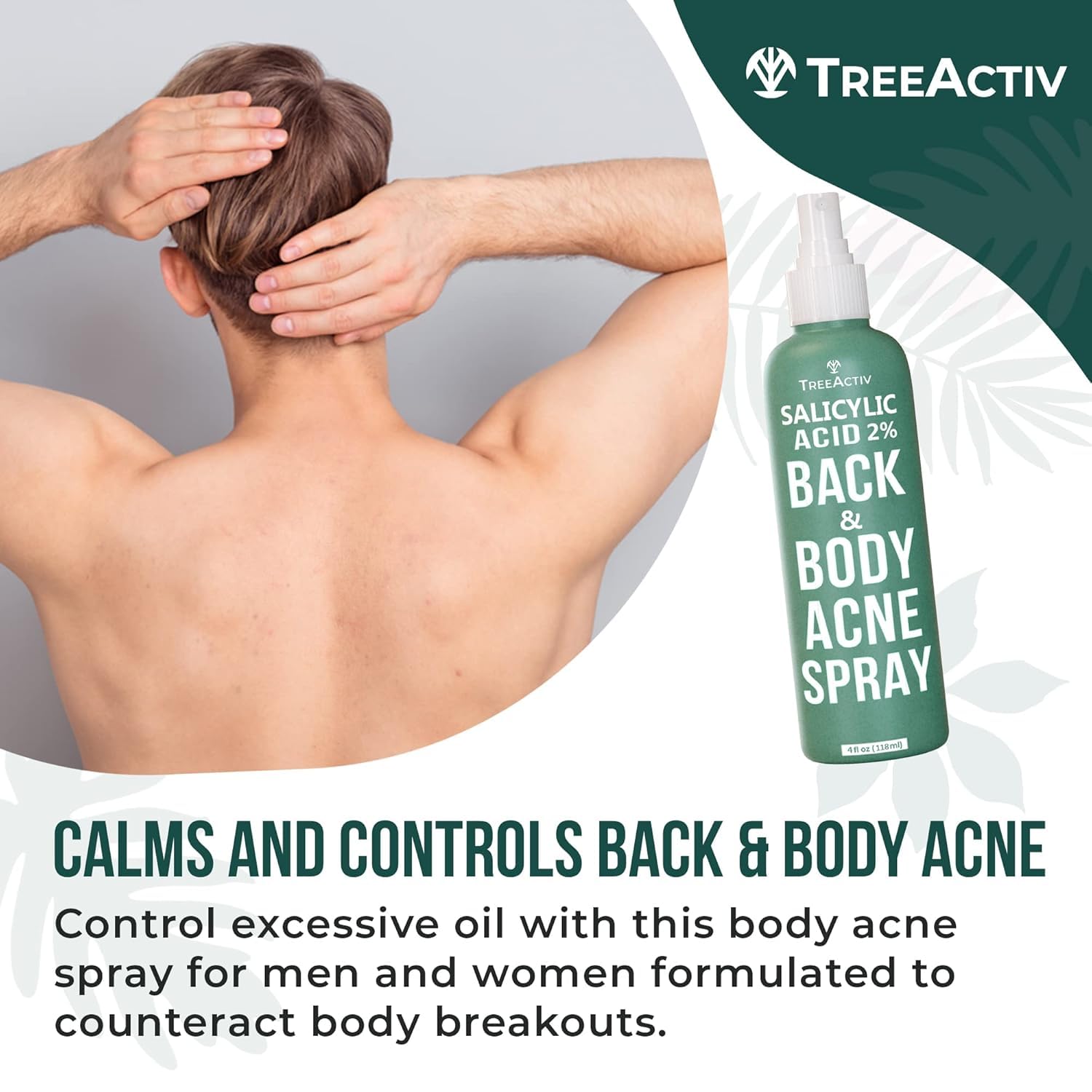 Back acne spray with fresh scent for daily use.