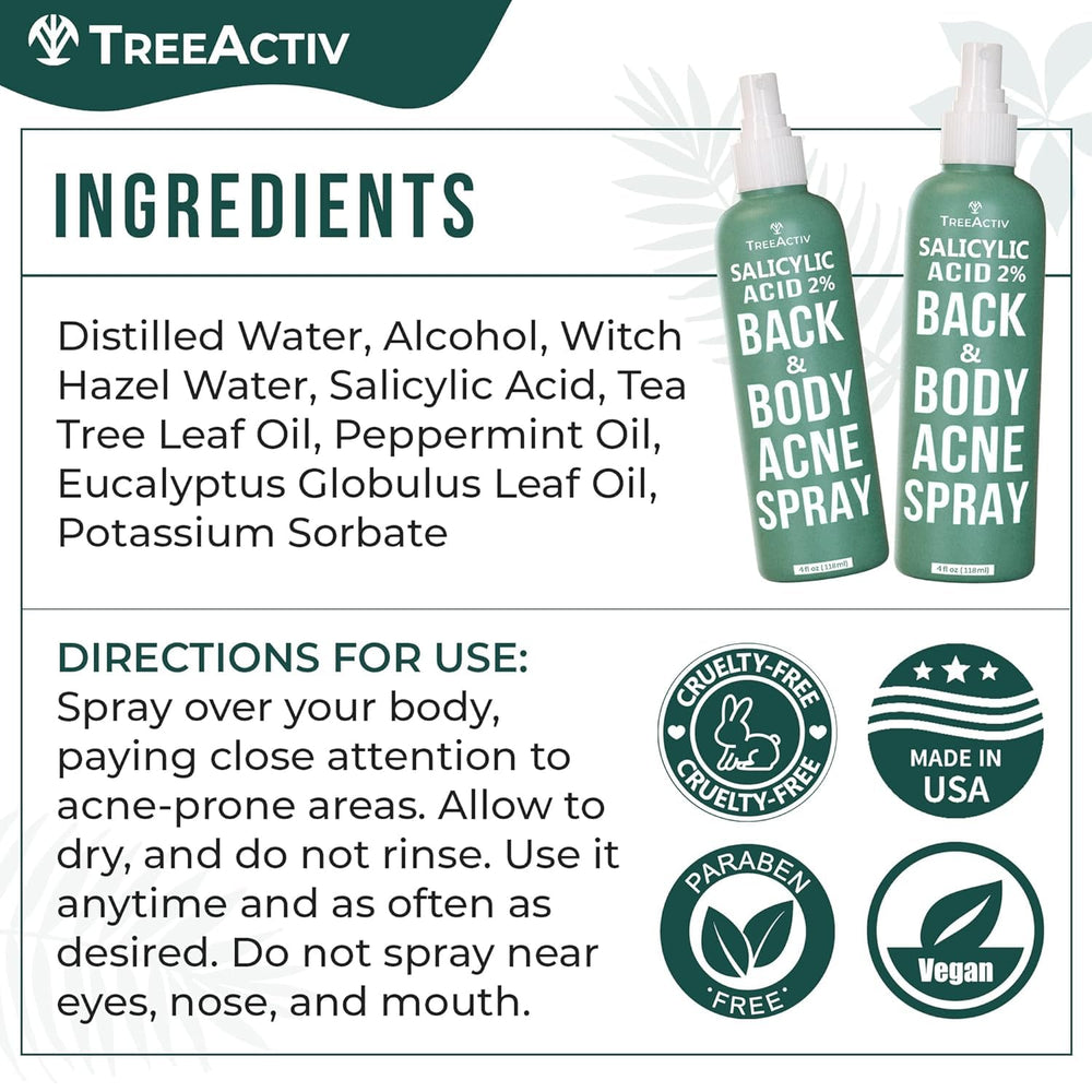 TreeActiv tea tree oil detail highlights calming scent and cleansing properties.