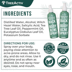 TreeActiv tea tree oil detail highlights calming scent and cleansing properties.