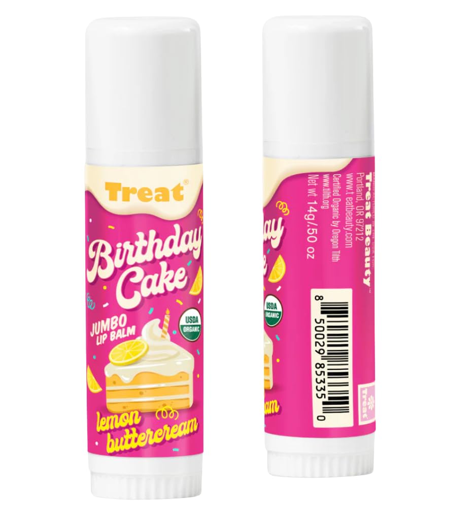 Treat Jumbo Lemon Buttercream lip balm application swatch on finger.