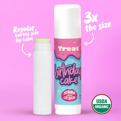 Treat Jumbo Lip Balm with USDA Organic ingredients for clean beauty.