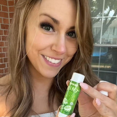 Treat Jumbo Organic Lip Balm earthy-matcha swirl highlights natural ingredients.