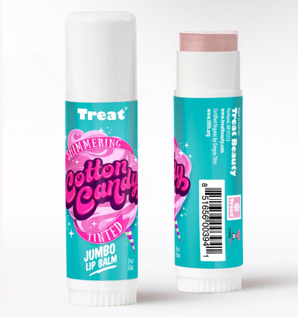 Treat Jumbo Tinted Lip Balm close-up texture with shimmering finish.