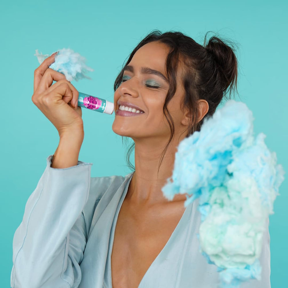 Treat Jumbo Lip Balm cotton candy label highlights organic formula.