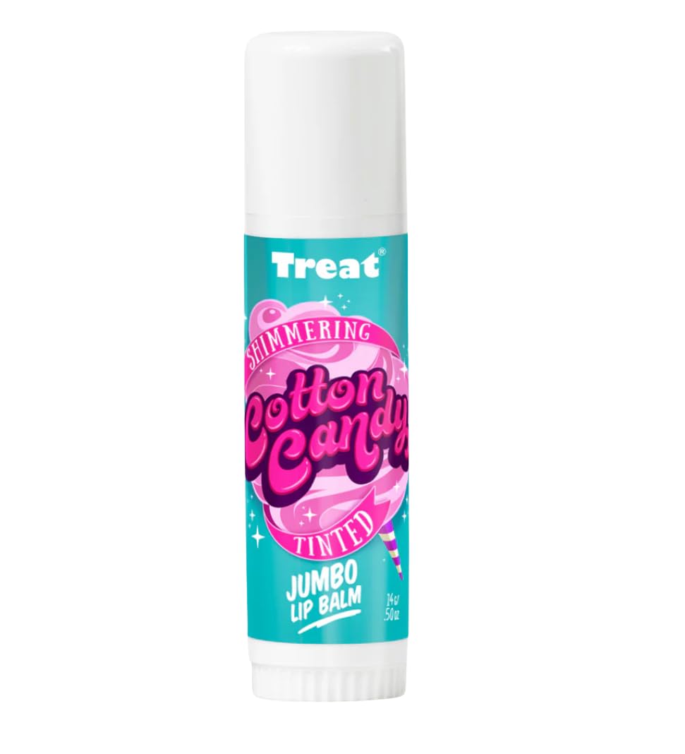 Treat Jumbo Tinted Lip Balm cotton candy tube for daily hydration.