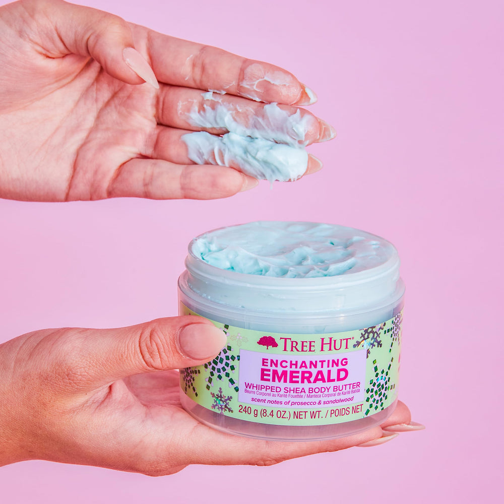 Tree Hut Enchanting Emerald holiday edition packaging for limited seasonal appeal.