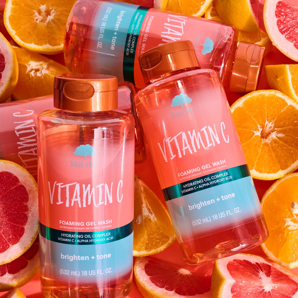 Tree Hut Vitamin C Foaming Gel Wash scent notes of pink grapefruit, jasmine and peach