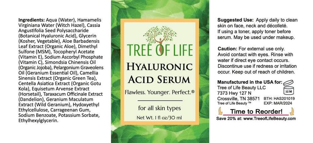Tree of Life Beauty label shows dermatologist-tested and cruelty-free credentials