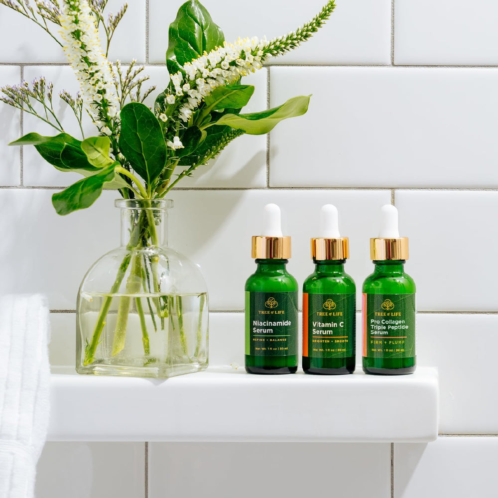 Tree of Life Beauty Niacinamide serum bottle hydrates and supports the skin barrier