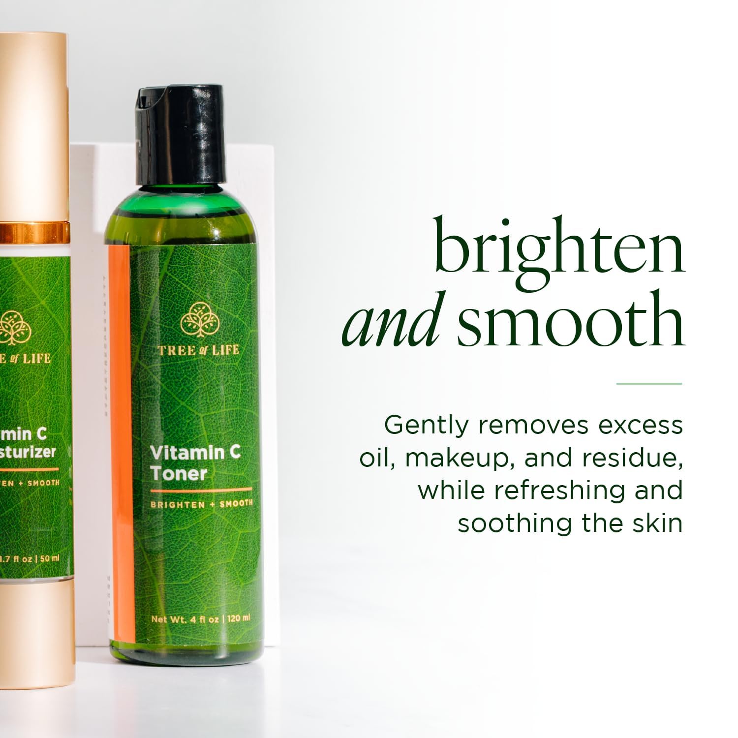 Tree of Life Beauty Vitamin C Toner label closeup, highlighting natural ingredients and dermatologist-tested quality