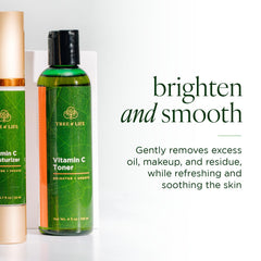 Tree of Life Beauty Vitamin C Toner label closeup, highlighting natural ingredients and dermatologist-tested quality