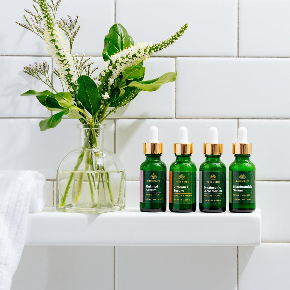 Morning and evening routine steps with the four-serum system.