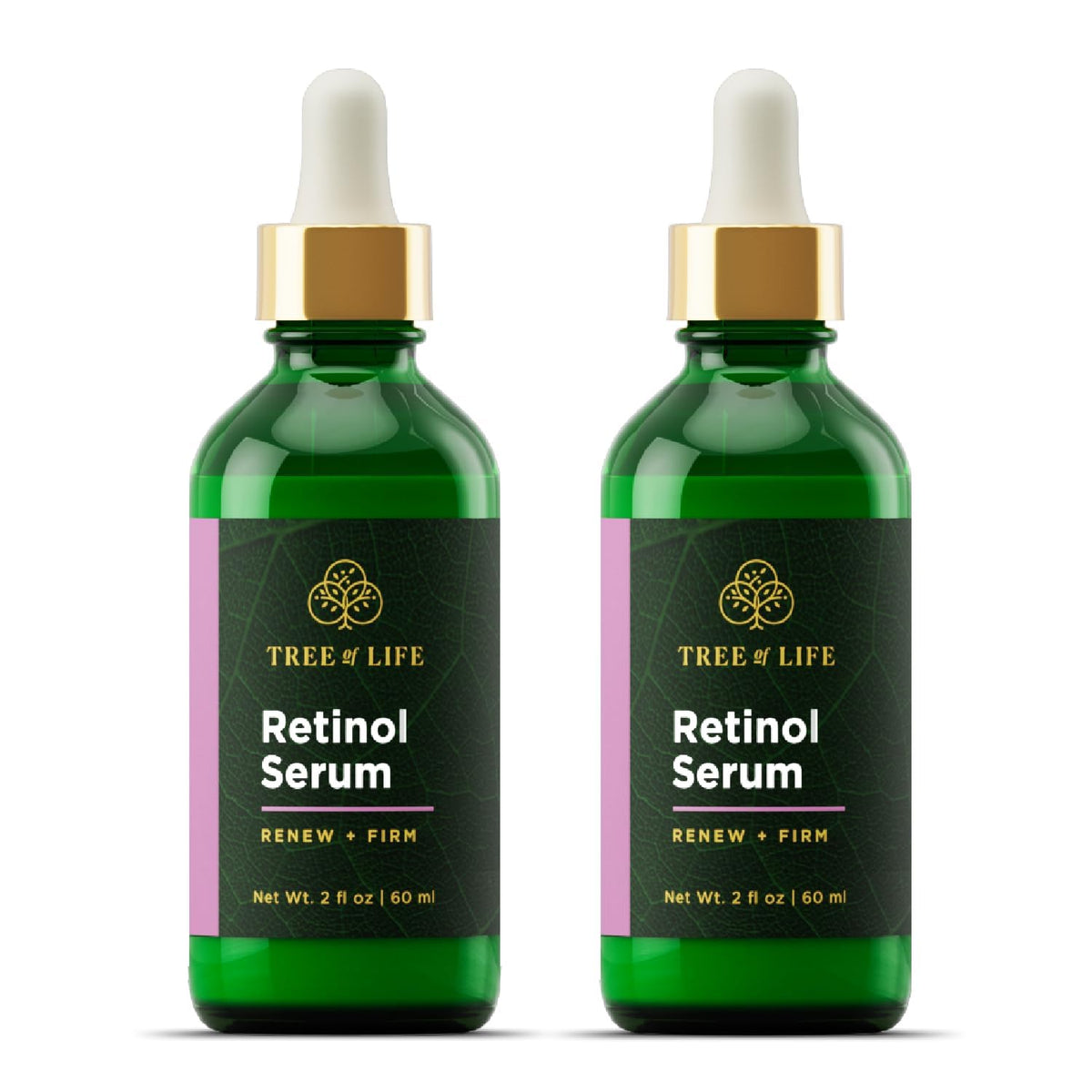 Tree of Life retinol serum bottle highlighting a skin-smoothing formula.
