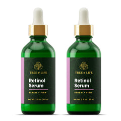 Tree of Life retinol serum bottle highlighting a skin-smoothing formula.