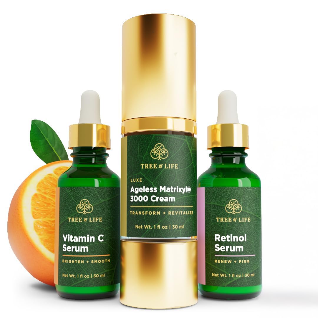Tree of Life Vitamin C Serum bottle brightens skin for daytime glow.