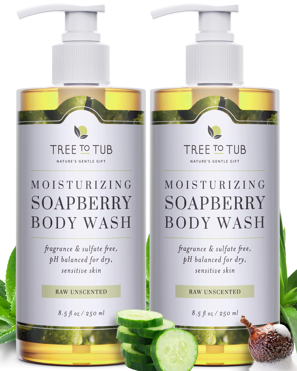 Tree to Tub Unscented Body Wash bottle close-up showing fragrance-free formula