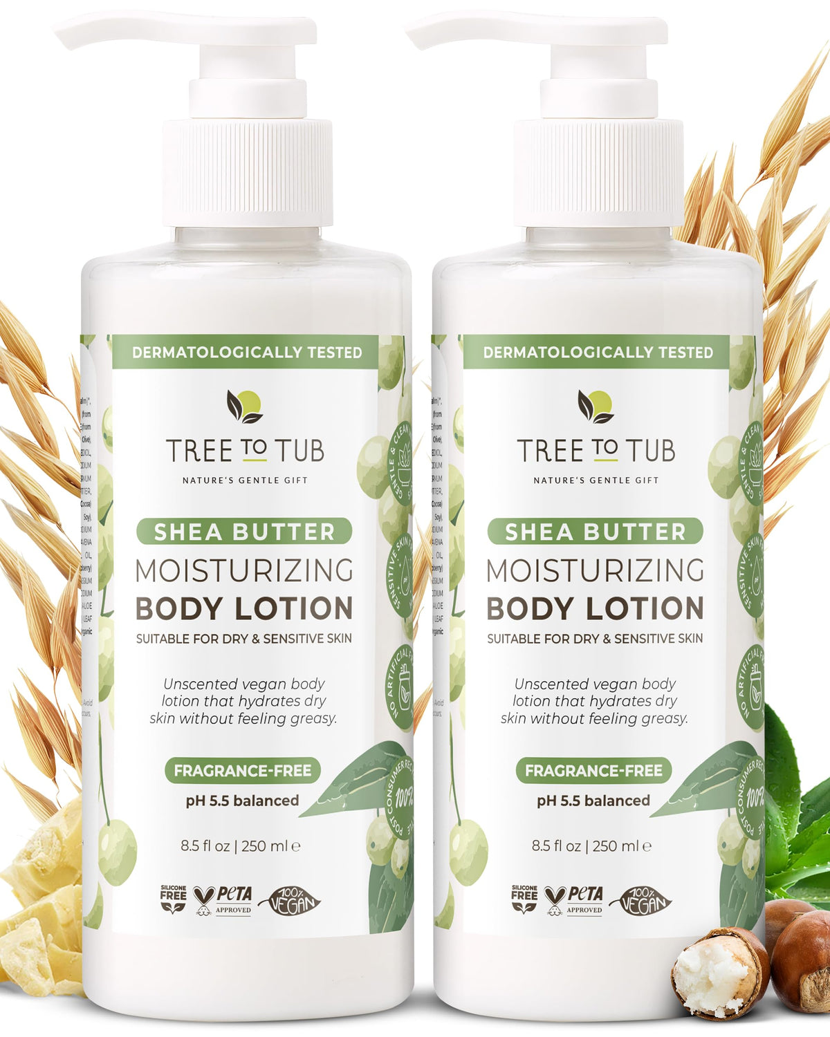 Tree to Tub unscented lotion bottle provides gentle hydration for dry skin.