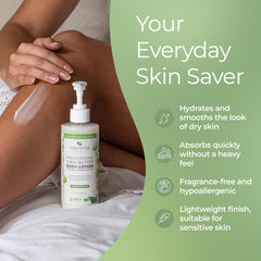 Hands applying Tree to Tub lotion for dry-skin smoothing.