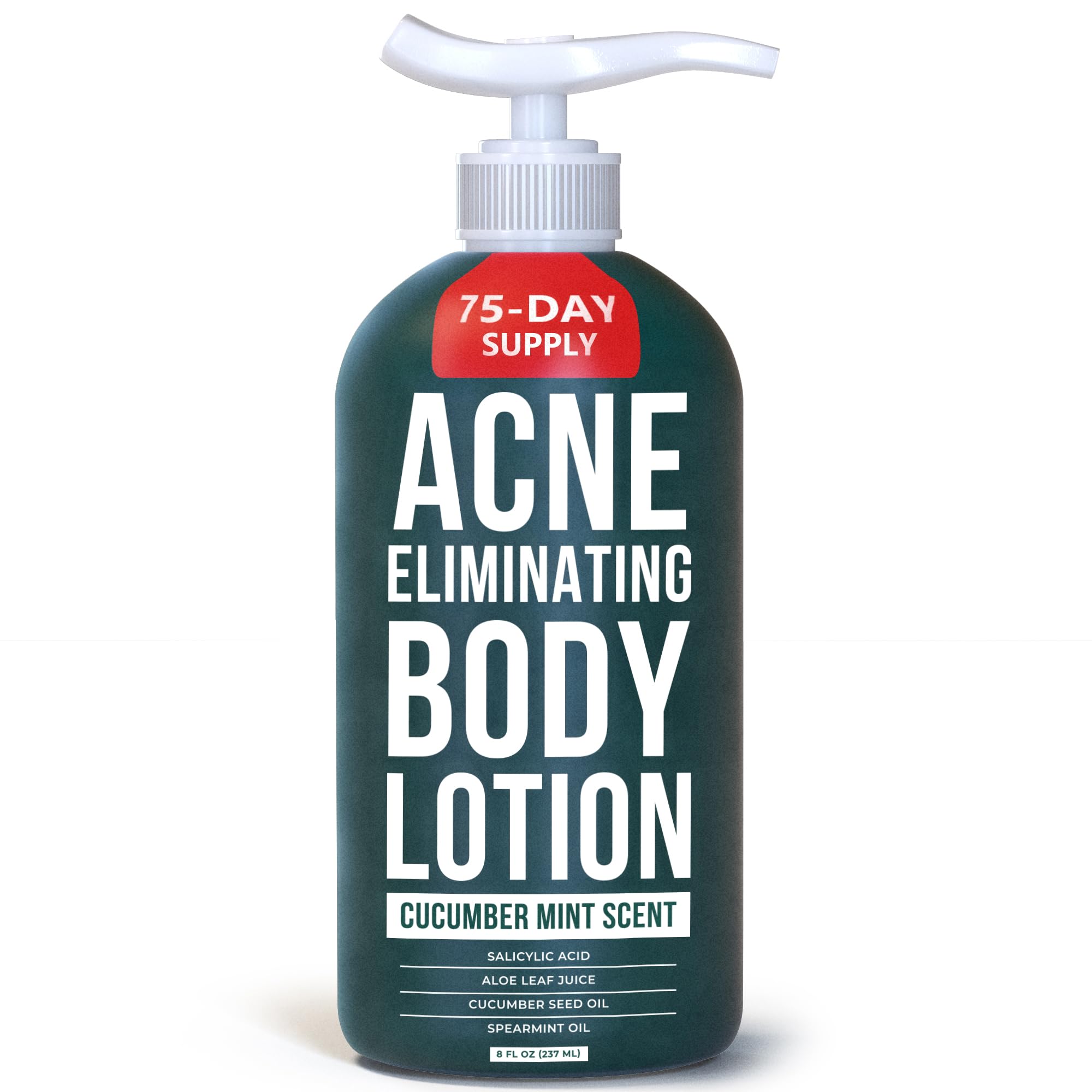 TreeActiv Acne Eliminating Body Lotion bottle with cucumber mint scent for clear, refreshed skin.