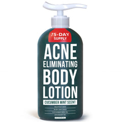 TreeActiv Acne Eliminating Body Lotion bottle with cucumber mint scent for clear, refreshed skin.