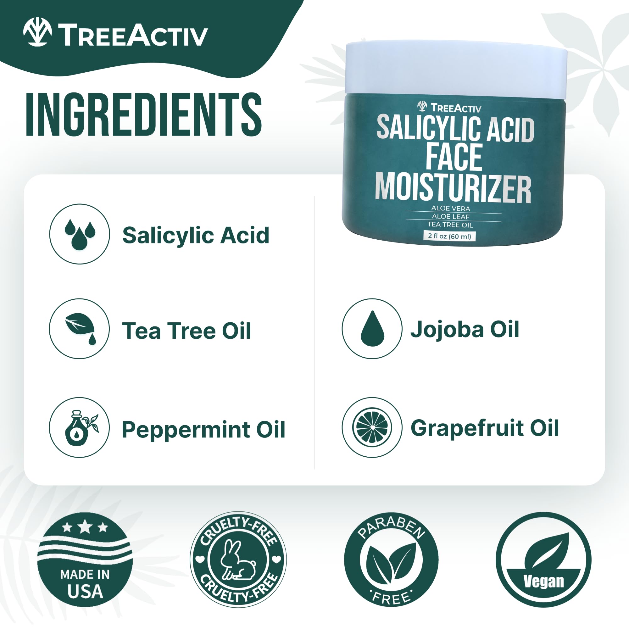 TreeActiv Acne Eliminating Face Cream packaging emphasizes gentle formula for sensitive skin.