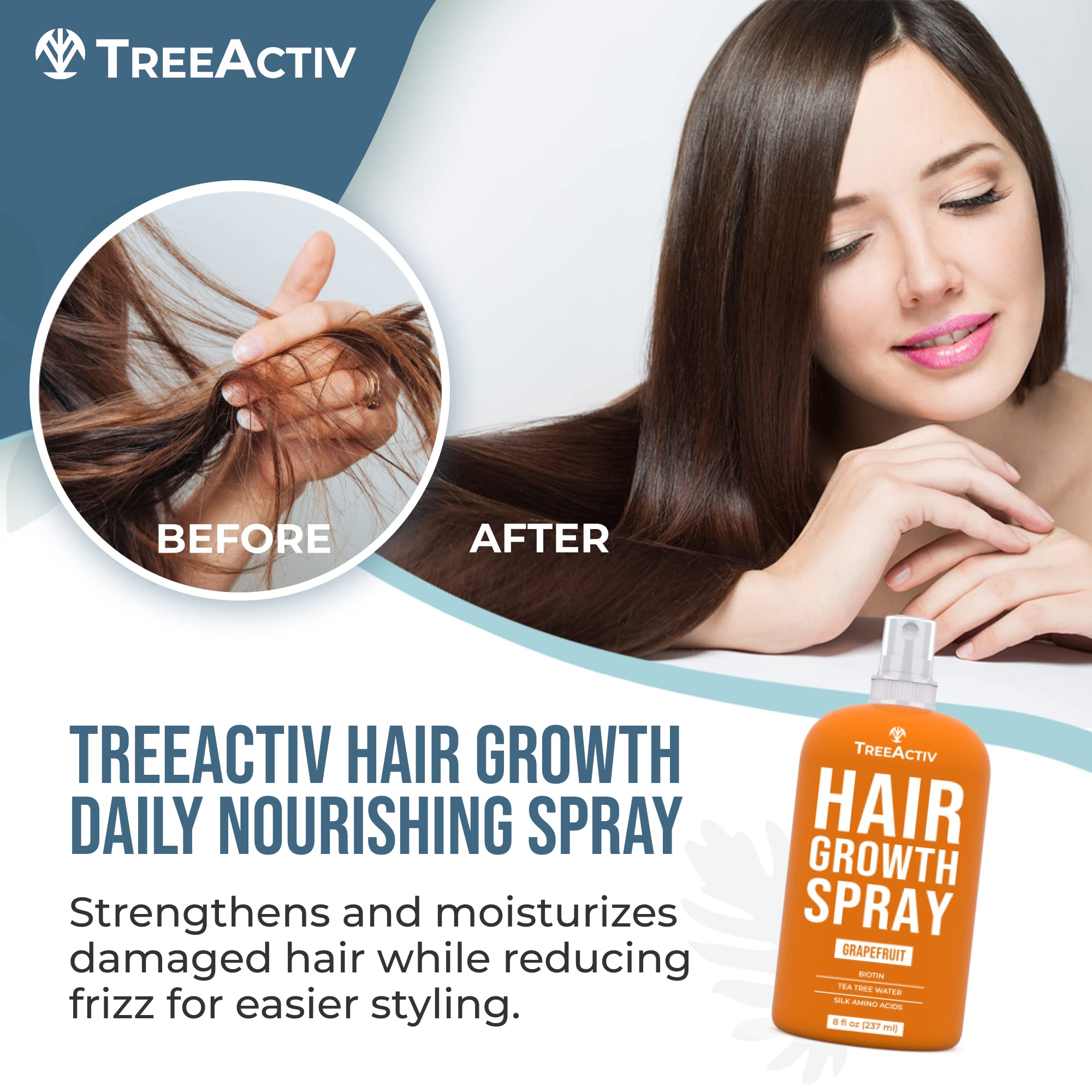 TreeActiv biotin hair spray nozzle applies a precise dose for easy use.