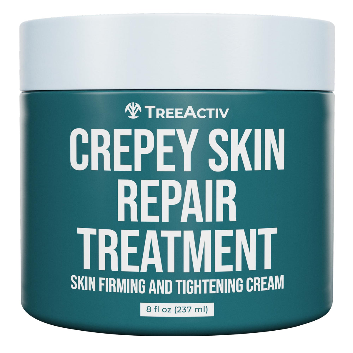 TreeActiv Crepey Skin Repair Cream bottle delivering rich hydration for dry skin