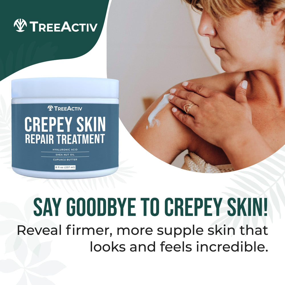 Product packaging of TreeActiv Crepey Skin Repair Cream.
