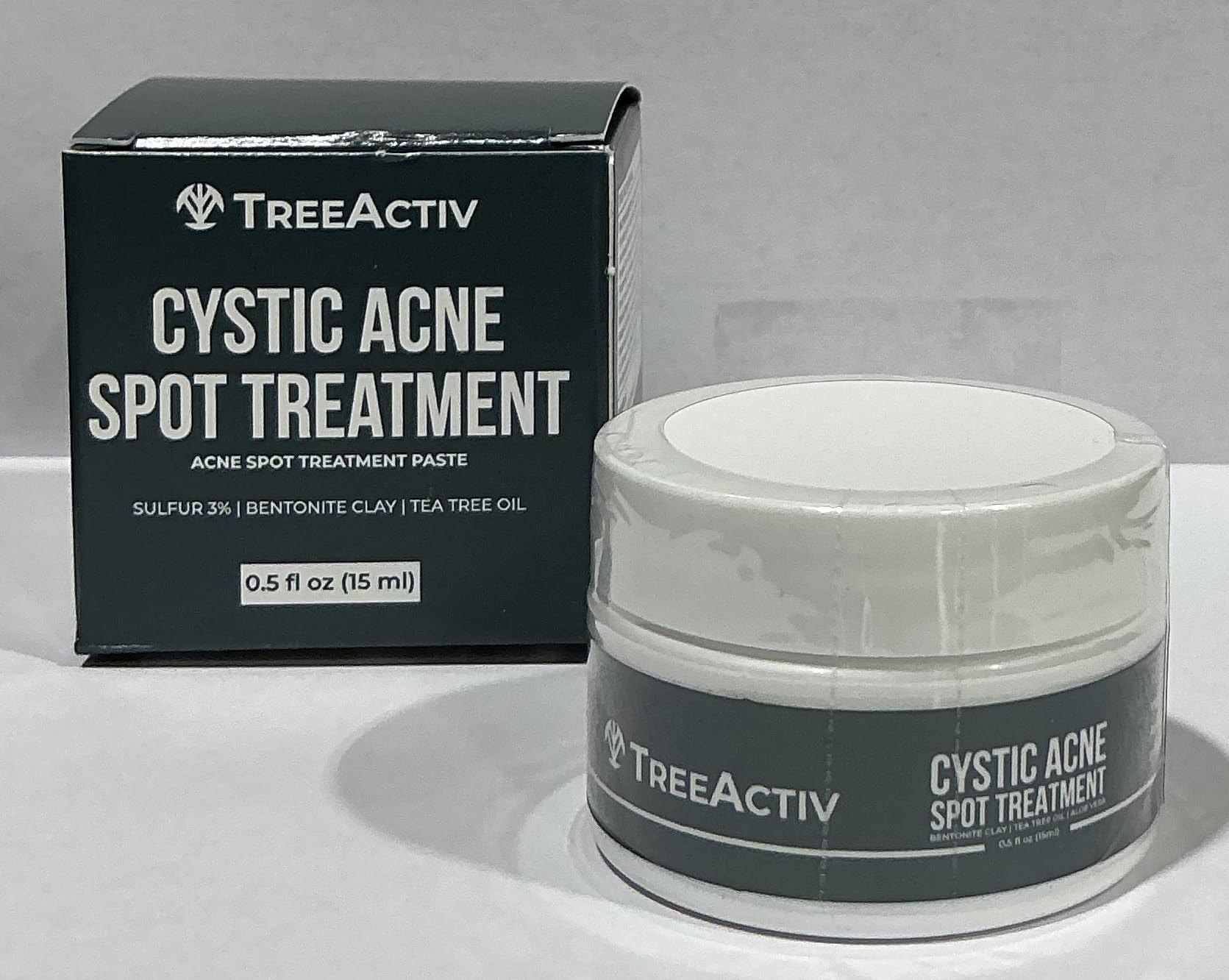 TreeActiv spot treatment applied to facial areas overnight.