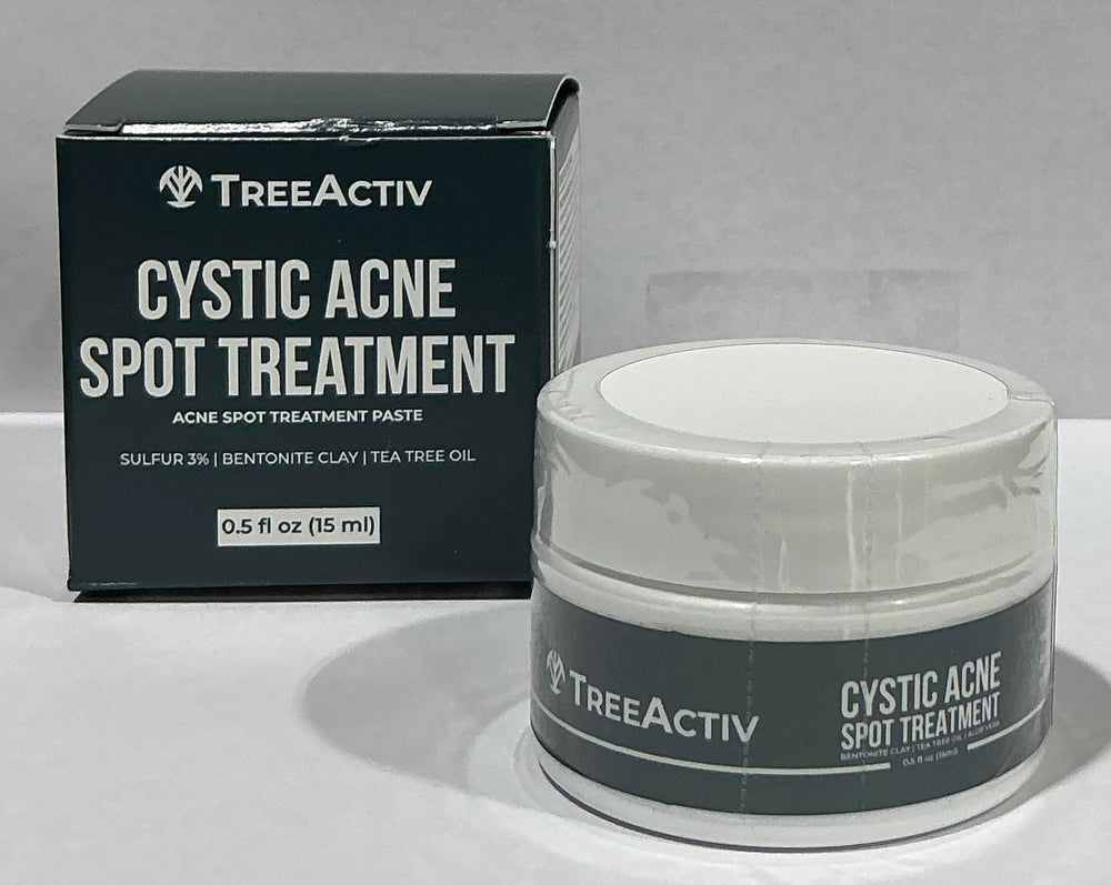 TreeActiv spot treatment applied to facial areas overnight.