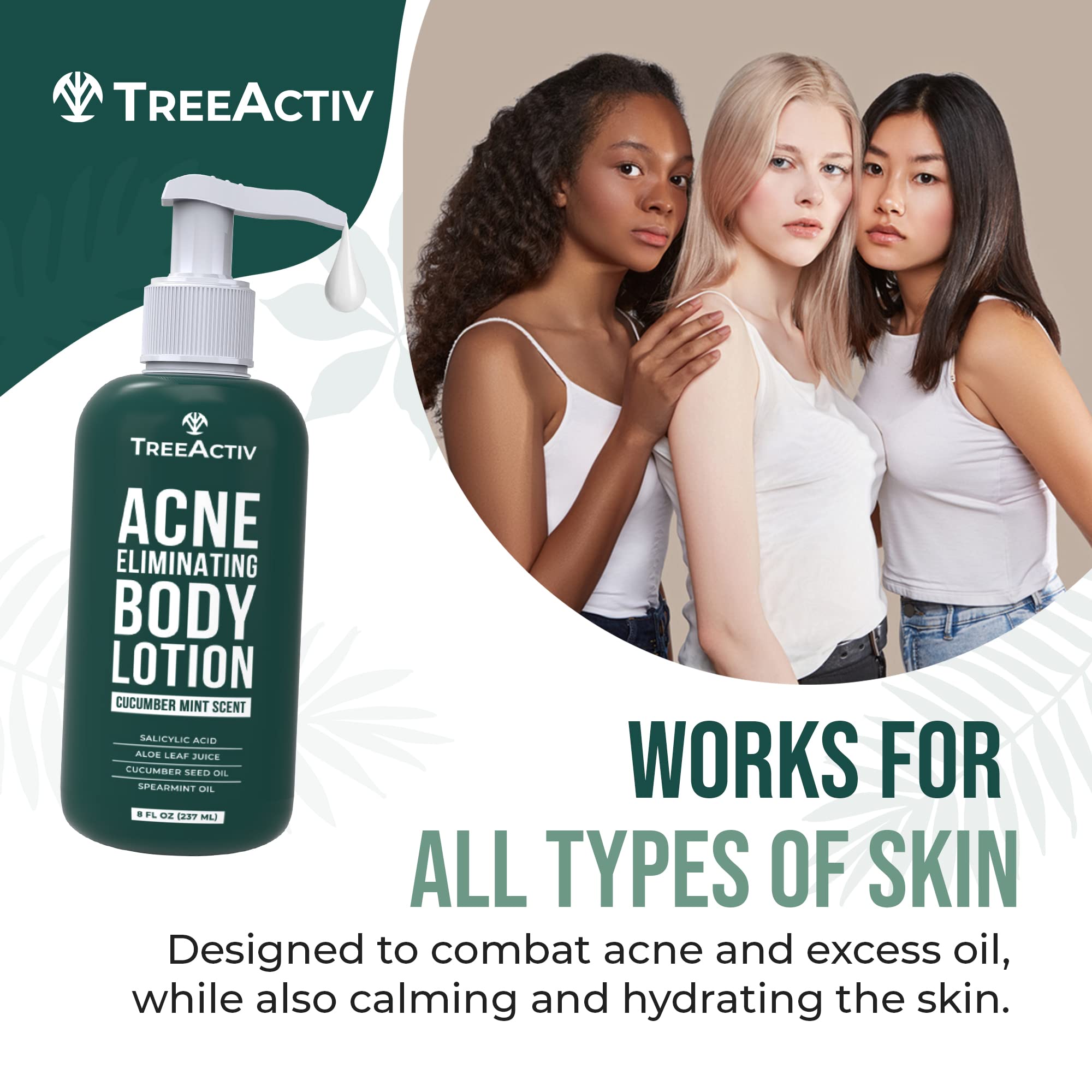TreeActiv lotion tea-tree oil closeup highlighting soothing, non-greasy hydration.