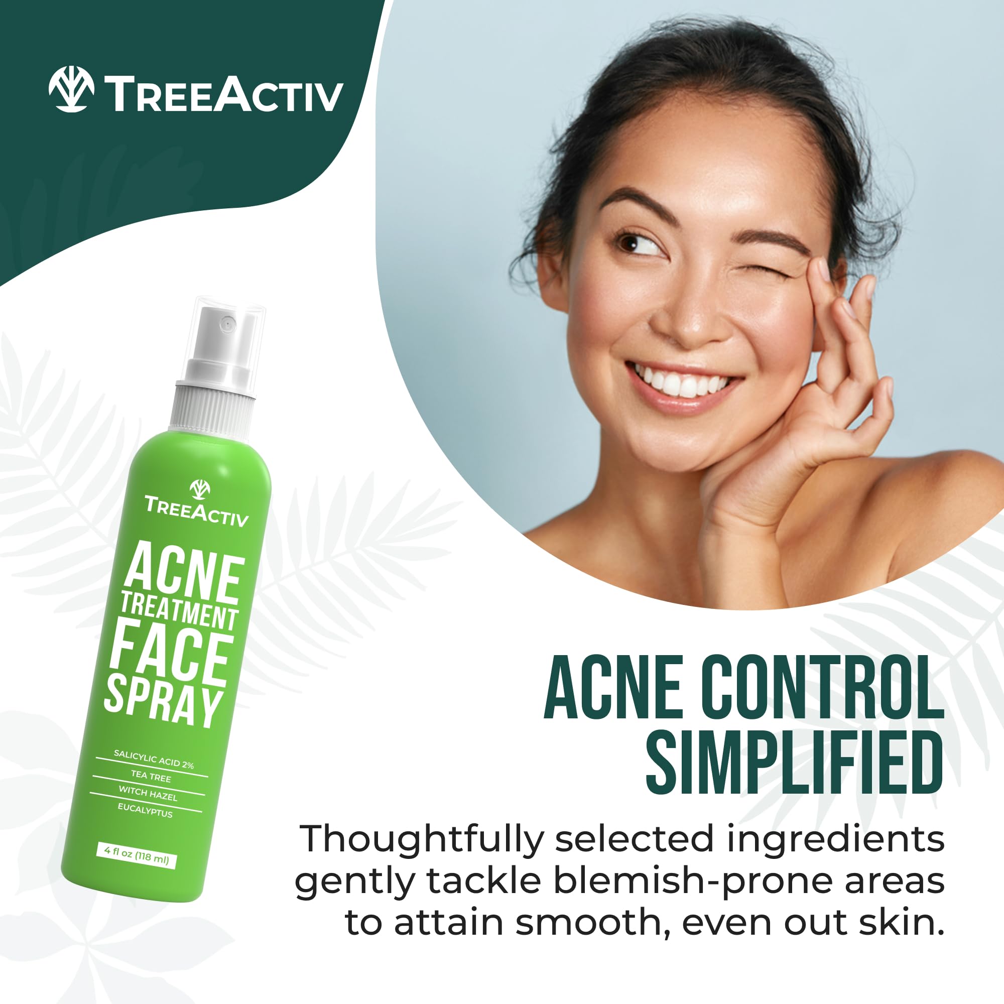 TreeActiv Witch hazel and tea tree oil ingredients close-up