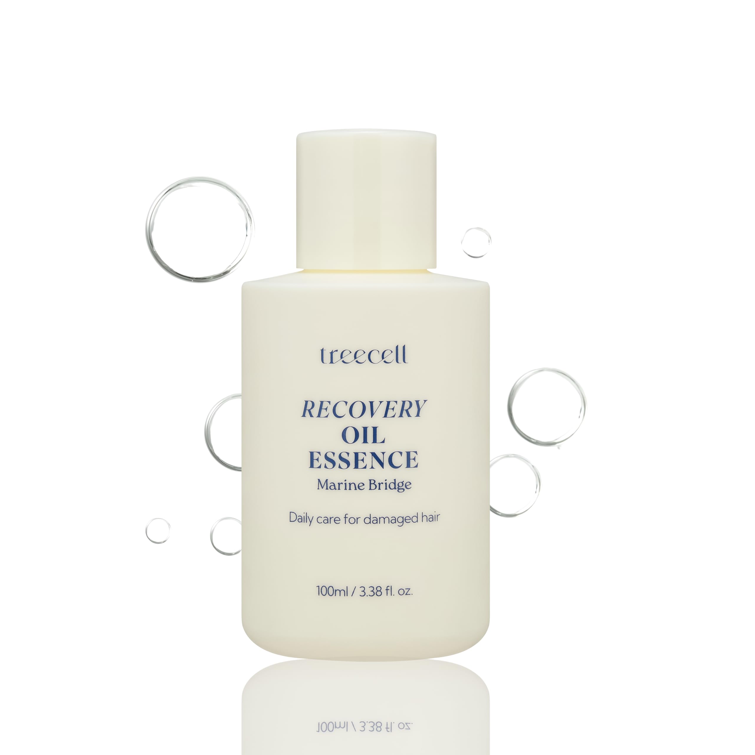 Treecell Recovery Oil Essence bottle close-up showing nourishing protection for hair.