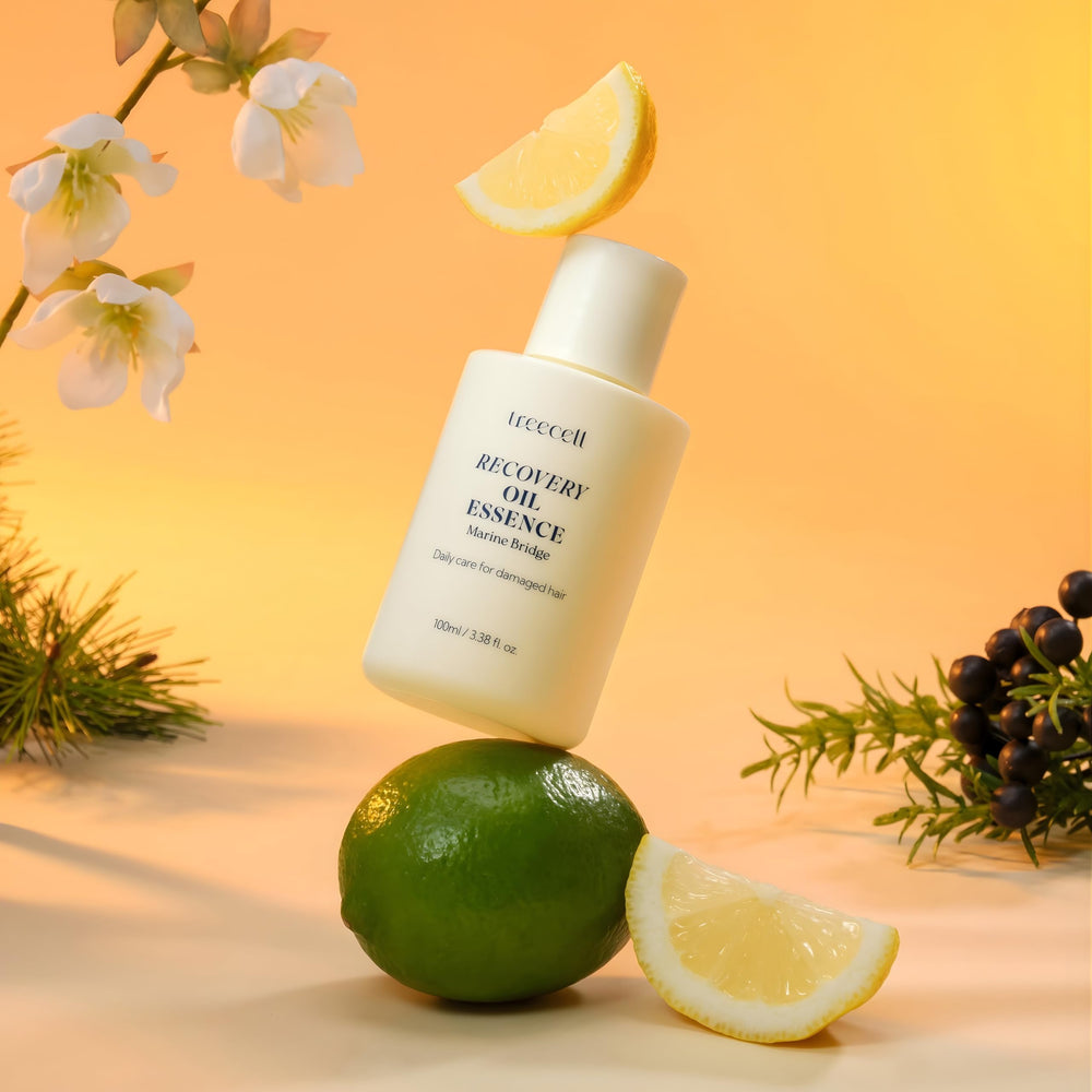 Treecell Recovery Oil Essence with citrus floral scent note for fresh hair.