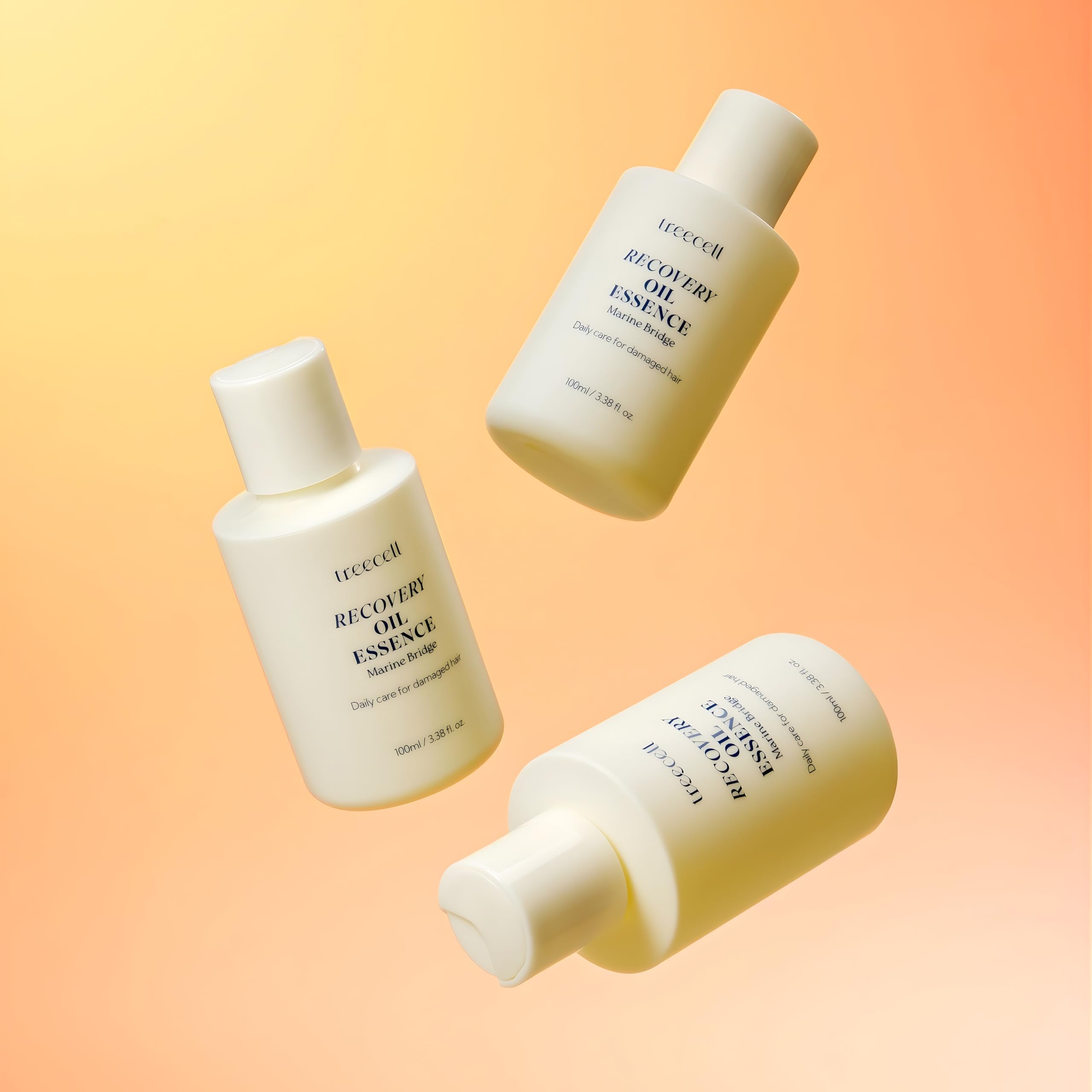 Morning routine setup featuring Treecell Recovery Oil Essence for healthier-looking hair.