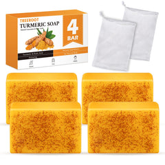 Treeroot Turmeric Soap 4 Pack displayed in compact packaging for daily cleansing.